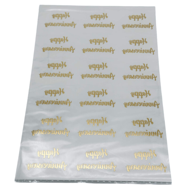 18 count live sentiments sheet with Happy Anniversary gold foil designs for roses and plants